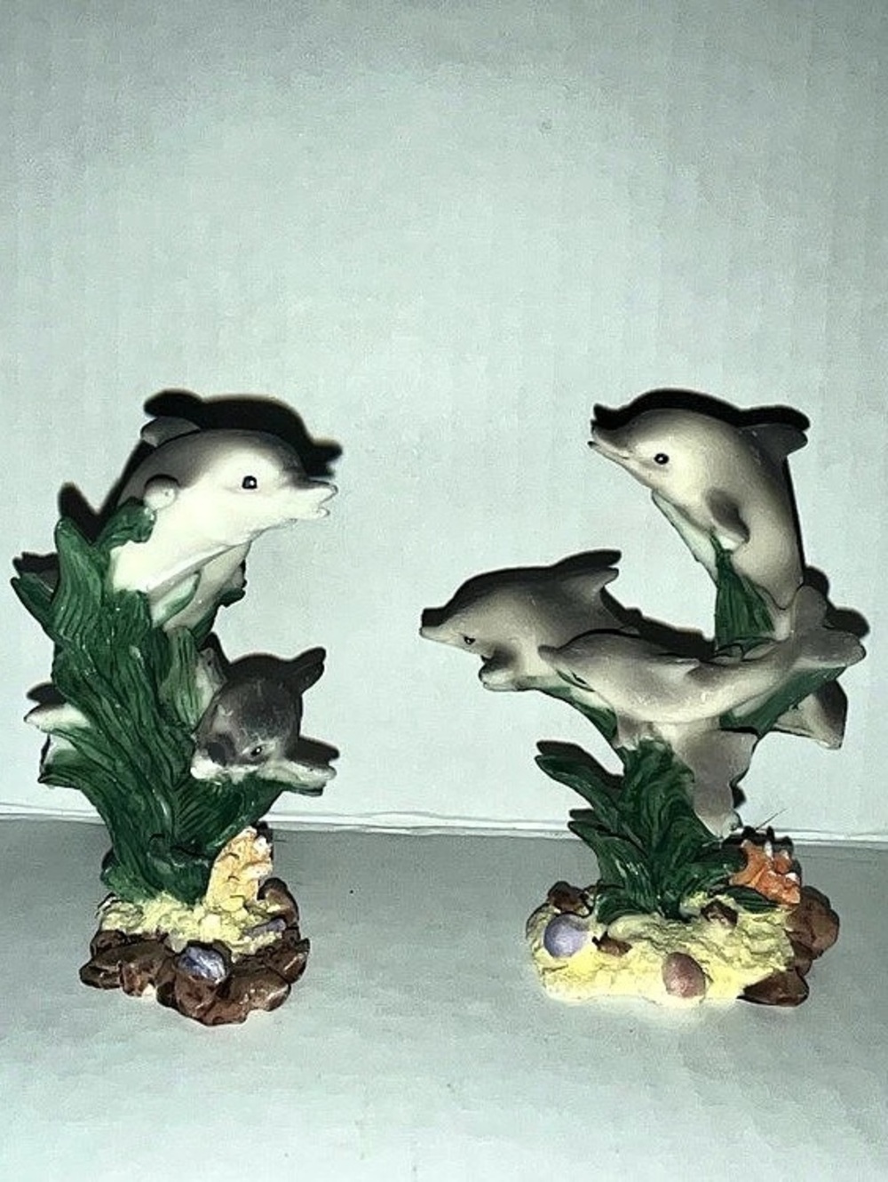 Dolphin Figurine Decor Set Gray & Green
